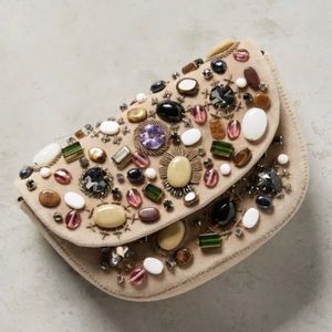NEW RARE anthropologie stone jeweled velvet mini clutch crossbody purse wallet